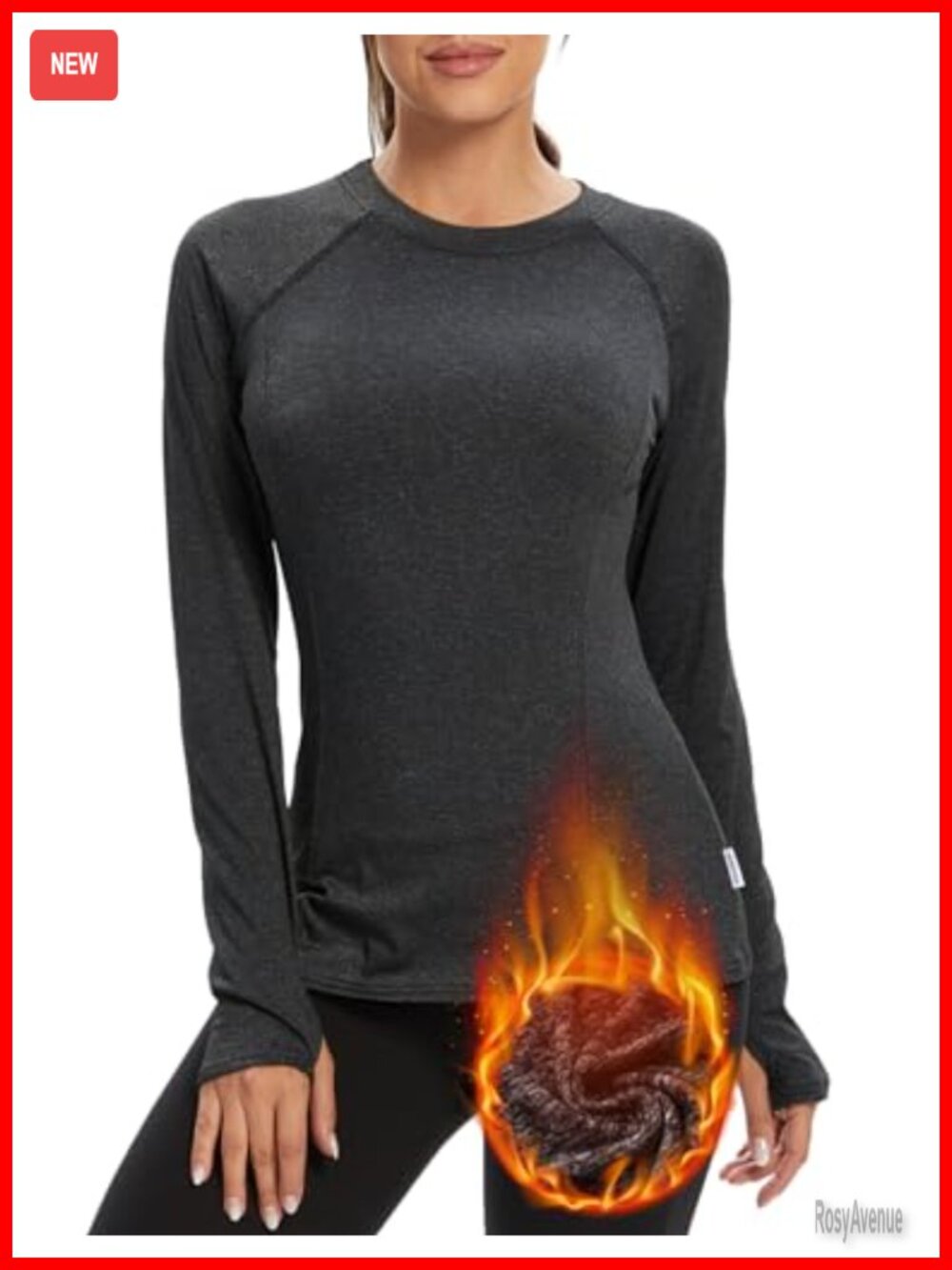 Fleece Thermal Long Sleeve Running Shirt Moisture Wicking Thumb Holes Workout